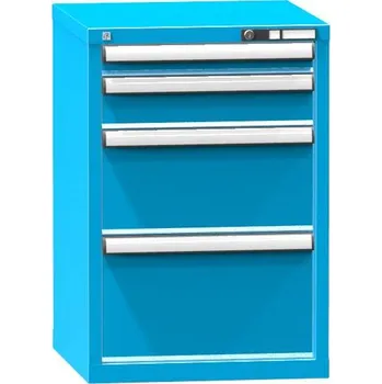 Dílenská skříňka KOMBI, v x š x h: 840 x 578 x 630 mm, 4 x zásuvka, barva modrá RAL5012