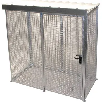 Klec na plynové lahve, se střechou, jednokřídlé dveře, max. lahví 32 x Ø 230 mm, d x š x v: 2100x1085x2160 mm, žárově zinkované