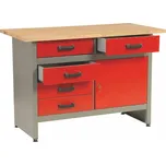 Dílenský stůl MARS, 1 skříňka, 5 zásuvek, šířka 1200 mm