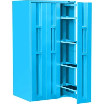 Skříň se 3 vertikálními výsuvnými rámy, 12 polic, v x š x h: 1950x1044x790 mm, barva modrá RAL5012