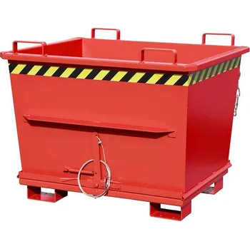 Přepravník Kónický přepravník s výklopným dnem, objem 700 l, nosnost 1500 kg, d x š x v: 1040 x 1200 x 970 mm, barva červená RAL3000