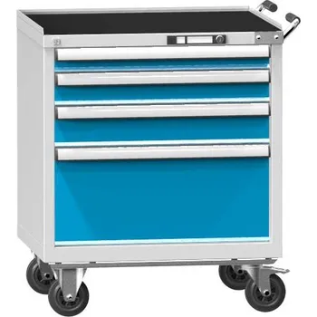 Pojízdná dílenská skříňka se 4 zásuvkami, v x š x h: 863 x 731 x 780 mm, barva šedá RAL7035/modrá RAL5012