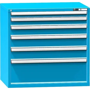 Zásuvková dílenská skříňka, v x š x h: 990 x 1037 x 780 mm, 6 x zásuvka, barva modrá RAL5012