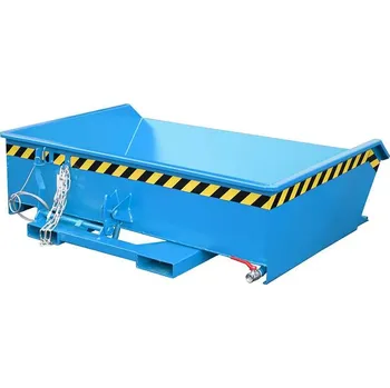 Přepravník Nízký výklopný přepravník se sítkem, výpustný kohout, objem 610 l, nosnost 1000 kg, d x š x v: 1385x1680x450 mm, barva modrá RAL5012