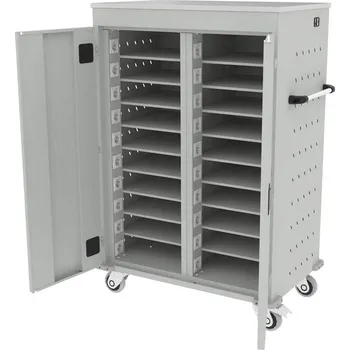 Skříň na notebooky, s napájením, 20 přihrádek, š x h x v: 920x540x1250 mm, barva: korpusu šedá RAL7035/ dveří šedá RAL7035