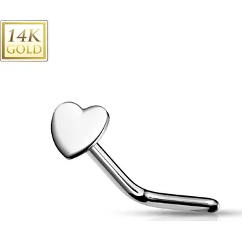 Piercing Šperky4U Zahnutý zlatý piercing do nosu - srdíčko, Au 585/1000 - ZL01220-WG