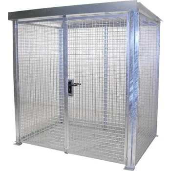 Klec na plynové lahve, se střechou, dvoukřídlé dveře, max. lahví 48 x Ø 230 mm, d x š x v: 2100x1500x2160 mm, žárově zinkované