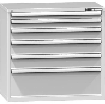 Zásuvková dílenská skříňka, v x š x h: 990 x 1037 x 630 mm, 6 x zásuvka, barva šedá RAL7035