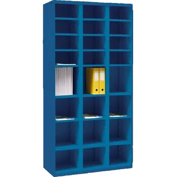 Kovová skříň s 24 přihrádkami, v x š x h: 1990 x 1000 x 435 mm, bez dveři, barva modrá RAL5010