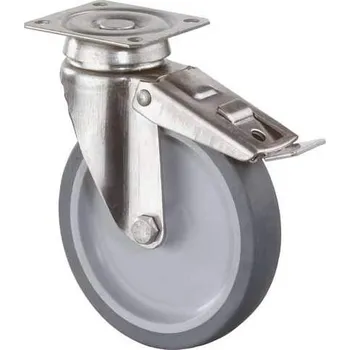 Pojezdové kolečko Přístrojové kolečko, otočné s brzdou, vidlice z nerezi, pr. 75 mm, s plotýnkou nosnost 60 kg