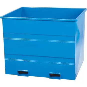 Přepravník Výklopný kovový přepravník pro otočné vidle, objem 1300 l, nosnost 1000 kg, d x š x v: 1200 x 1200 x 950 mm, barva modrá RAL5010