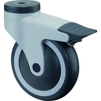 Pojezdové kolečko Přístrojové kolo, otočné s brzdou, vidlice s plastu, pr. 100 mm, s hřbetním otvorem, nosnost 110 kg