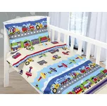 Dětské povlečení do postýlky LETADLA A AUTA, modrá s krémovou, bavlna hladká, 90x135cm + 45x60cm