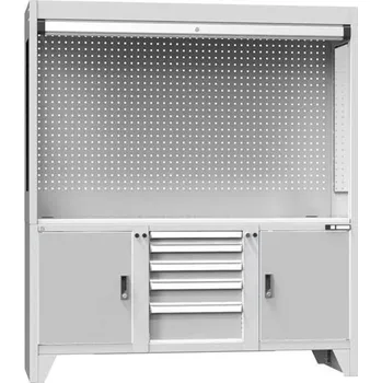 Kontrolní pracoviště š x h x v: 1800x800x2030 mm, 5x zásuvka, 2x skříňka, barva dvířek šedá RAL7035