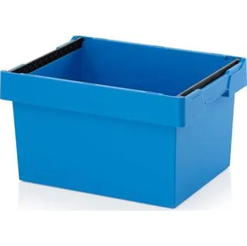 Plastová přepravka pro distribuci bez víka, se stohovacími třmeny, 400 x 300 x 220 mm