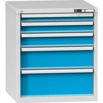 Zásuvková dílenská skříňka, 5 x zásuvka, v x š x h: 840 x 731 x 780 mm, barva šedá RAL7035/modrá RAL5012