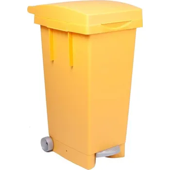 Odpadkový koš Koš plastový na tříděný odpad, objem 80 l, s pedálem, nádoba i víko v barvě žluté