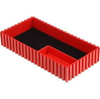 Skříňka na nářadí Plastová krabička pro ukládání mikrometrů, 102x202x35 mm, modul 10x20, barva červená.