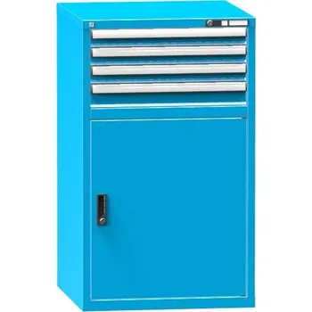 Zásuvková dílenská skříňka, v x š x h: 1215 x 731 x 780 mm, 4 x zásuvka, 1 x skříňka, barva modrá RAL5012