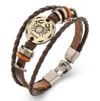 Náramek Amparo Miranda® Kožený náramek se znamením Raka SPJ200 ♋, Barva náramku hnědá