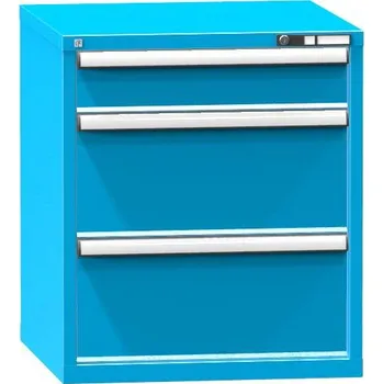 Dílenská skříňka KOMBI, v x š x h: 840 x 731 x 780 mm, 3 x zásuvka, barva modrá RAL5012