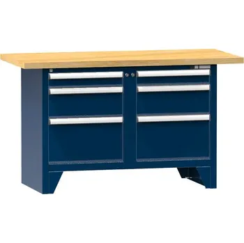 Dílenský stůl Dílenský modulární stůl, deska - multiplex 1500 x 700 mm, 6 x zásuvka, barva tmavě modrá RAL5010