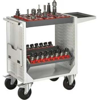 Vozík na CNC nástroje s vybavením, d x š x v: 1092x495x880 mm, šedý RAL7035