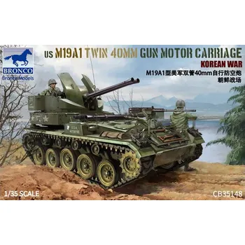 Plastikový model Bronco 1/35 US M19A1 Twin 40 MM Gun Motor Carriage Korean War
