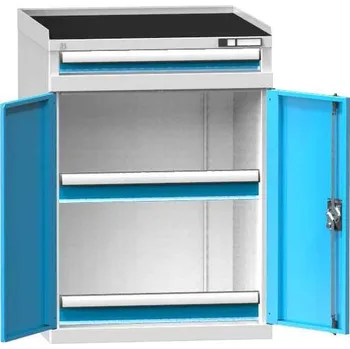 Strojní skříňka na CNC nástroje, d x š x v: 731x773x1010 mm, korpus šedý RAL7035/dveře modré RAL5012