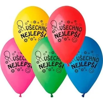 Balónek Balónky "Všechno nejlepší", 26 cm, 10 ks v balení, mix barev