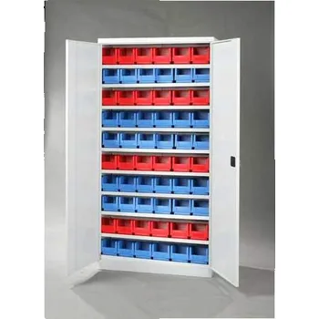 Skříň s plastovými boxy, 9 polic, 60 boxů, v x š x h: 1990x1000x435 mm, barva šedá RAL7035