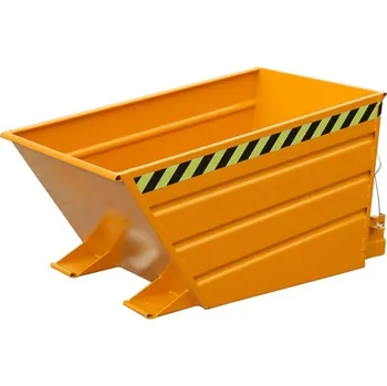 Přepravník Výklopný ocelový přepravník s nízkou násypnou hranou, objem 500 l, d x š x v: 1375x800x730 mm, barva oranžová RAL2000