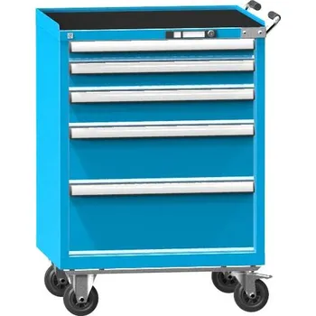 Pojízdná dílenská skříňka s 5 zásuvkami, v x š x h: 1013 x 731 x 780 mm, barva modrá RAL5012