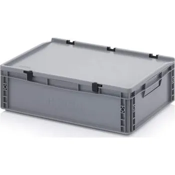 Přepravka plastová Euro s víkem, plná, šedá barva, 600 x 400 x 185 mm