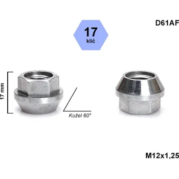 Matice na kolo Kolová matice M12x1,25 kužel otevřená, klíč 17, D61AF, výška 17