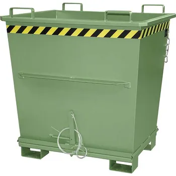 Přepravník Kónický přepravník s výklopným dnem, objem 1000 l, nosnost 2000 kg, d x š x v: 1040 x 1200 x 1270 mm, barva zelená RAL6011