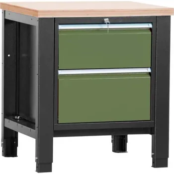 Dílenský stůl Dílenský stůl TECHNO, jednomodulový šířka 800 mm, 2 zásuvky, barva antracit RAL7016/zelená RAL6011.