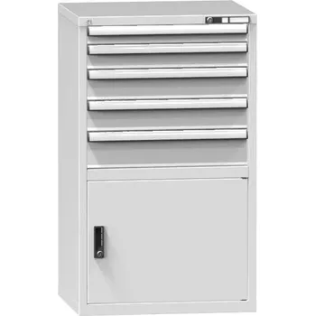 Zásuvková dílenská skříňka, v x š x h: 1215 x 731 x 630 mm, 5 x zásuvka, 1 x skříňka, barva šedá RAL7035