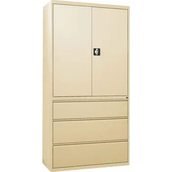 Kartotéka Kovová policová skříň s registraturou, 3 zásuvky + skříňka 1064 mm, barva béžová RAL1015