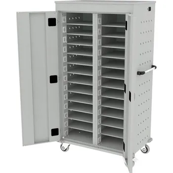 Skříň na notebooky, s napájením, 26 přihrádek, š x h x v: 920x540x1540 mm, barva: korpusu šedá RAL7035/ dveří šedá RAL7035