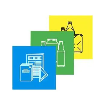 Odpadkový koš Samolepící etikety pro tříděný odpad - sada 3 ks (modrá/papír, žlutá/plast, zelená/sklo)