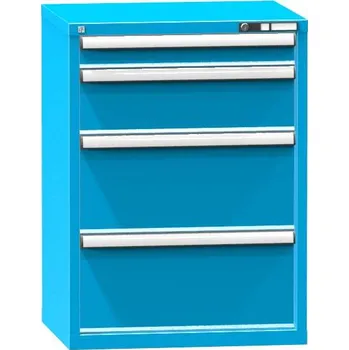 Zásuvková dílenská skříňka, v x š x h: 990 x 731 x 630 mm, 4 x zásuvka, barva modrá RAL5012