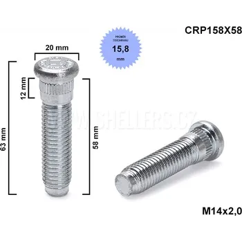 Kolový svorník - šteft M14x2,0x58 tisícihran průměr 15,8mm CRP158X58, celková délka 63 mm