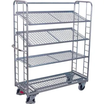Plošinový vozík Etážový vozík VARIOfit se šikmými policemi, pozinkovaný, 4 police, 1355 x 550 mm, nosnost 250 kg