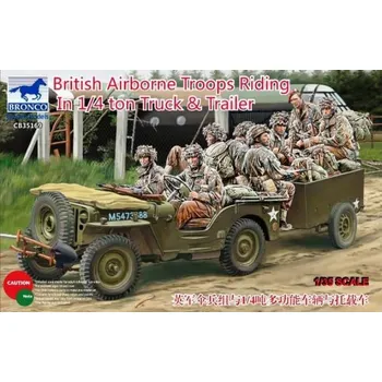 Plastikový model Bronco 1/35 British Airborne Troops Riding In 1/4 ton Truck & Trailer