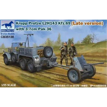 Plastikový model Bronco 1/35 Krupp Protze L2H143 Kfz.69 (Late version) with 3.7cm Pak 36