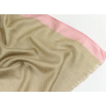 Šála Vlněná vzorovaná šála - světle hnědá s růžovými postranními pruhy