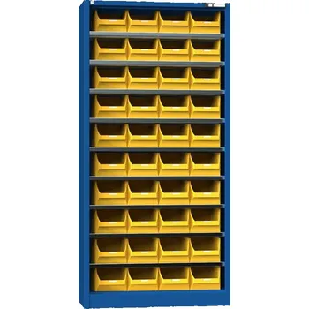 Zásobníková skříň bez dveří 1950 x 950 x 400 mm, 9 x police, 40 x zásobník 204 x 350 x 150 mm, barva tmavě modrá RAL5010