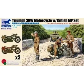 Plastikový model Bronco 1/35 Triumph 3HW Motorcycle w/British MP Set