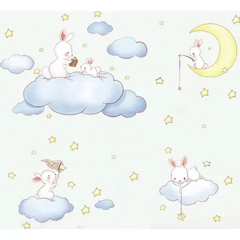 Samolepící dekorace Dětské samolepky na zeď Zajíčci spinkáčci v obláčcích